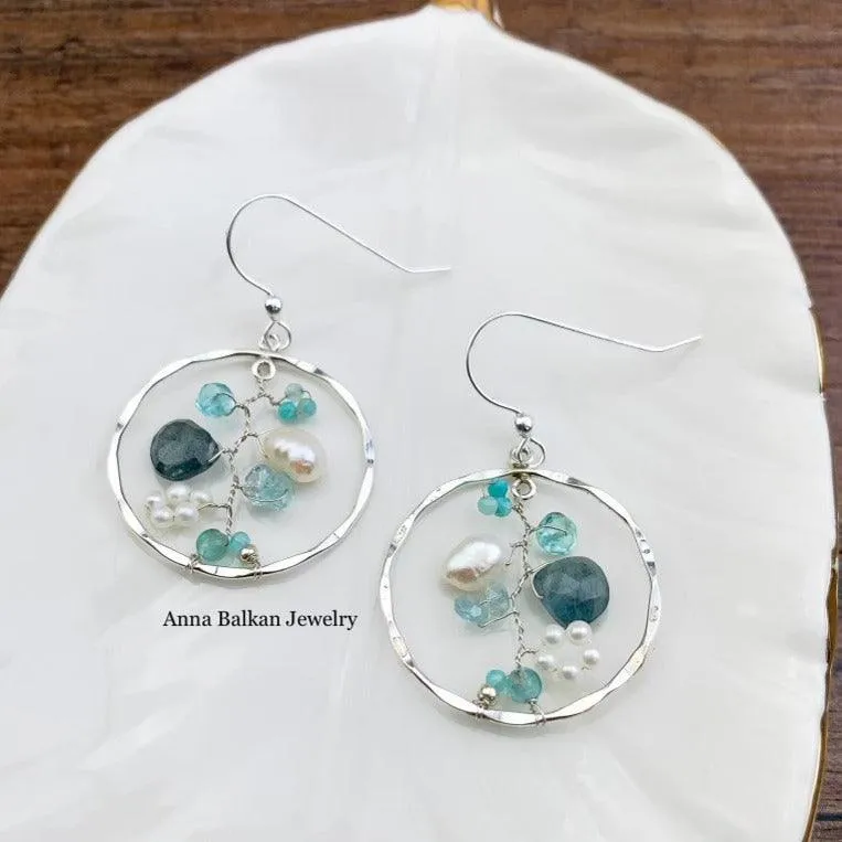 Filigree Dream Moss Aquamarine Earrings