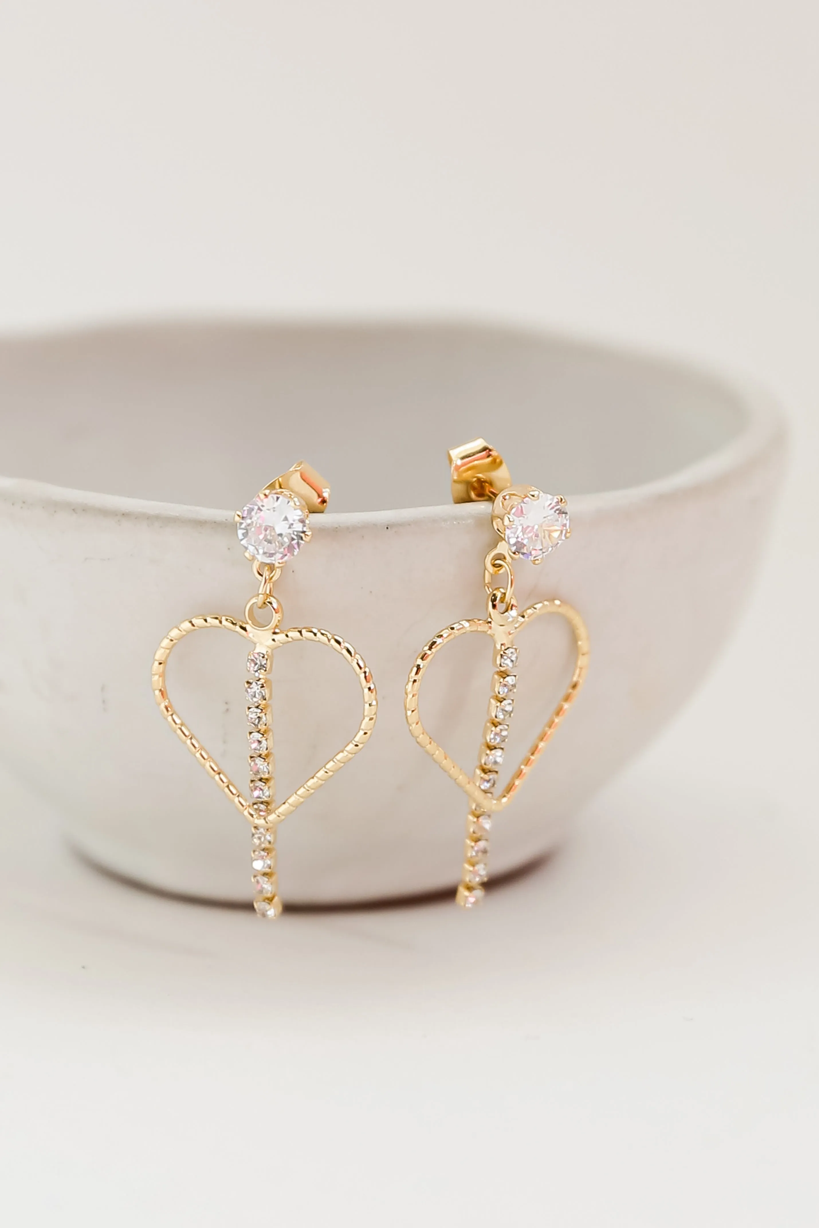 FINAL SALE - Blakely Gold Rhinestone Heart Drop Earrings