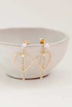 FINAL SALE - Blakely Gold Rhinestone Heart Drop Earrings