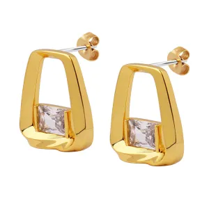 French Geometric Zircon Copper Earrings - Luxurious Style for Everyday Glamour