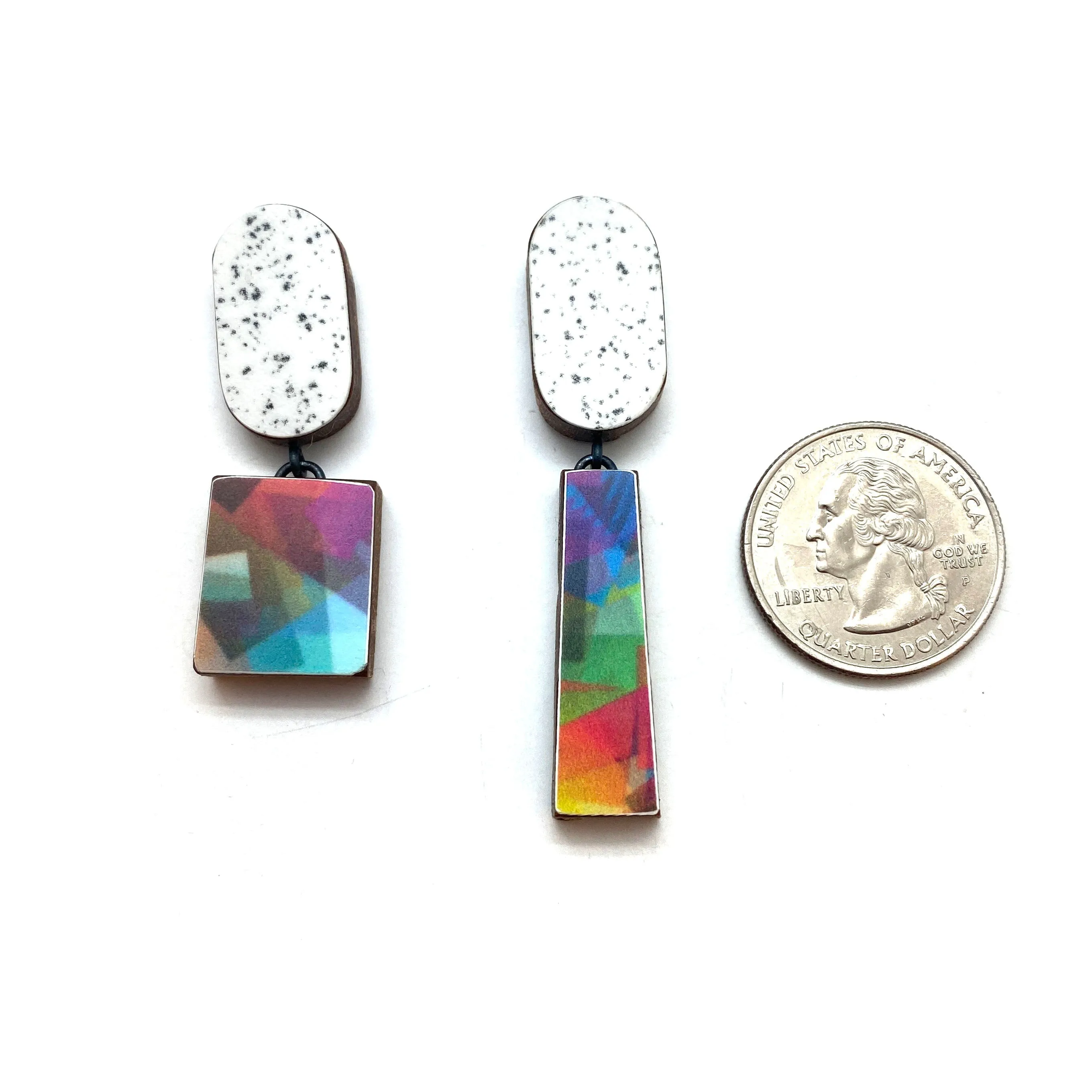 Geometric Marble and Rainbow Earrings