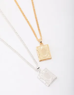 Gold & Silver Plated Locket Pendant Necklace Pack