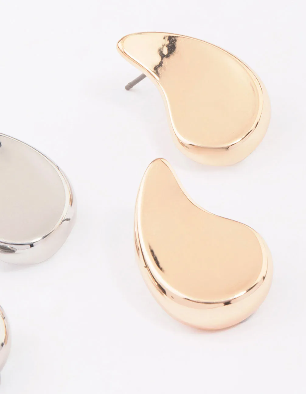 Gold & Silver Two-Toned Flat Teardrop Stud Earring Pack