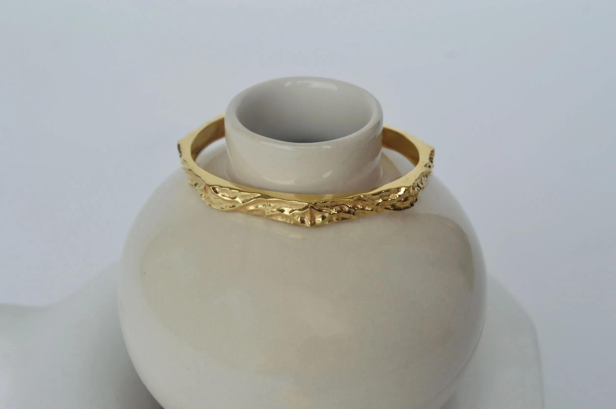 Gold Brass Textured Hexagonal  Bracelet