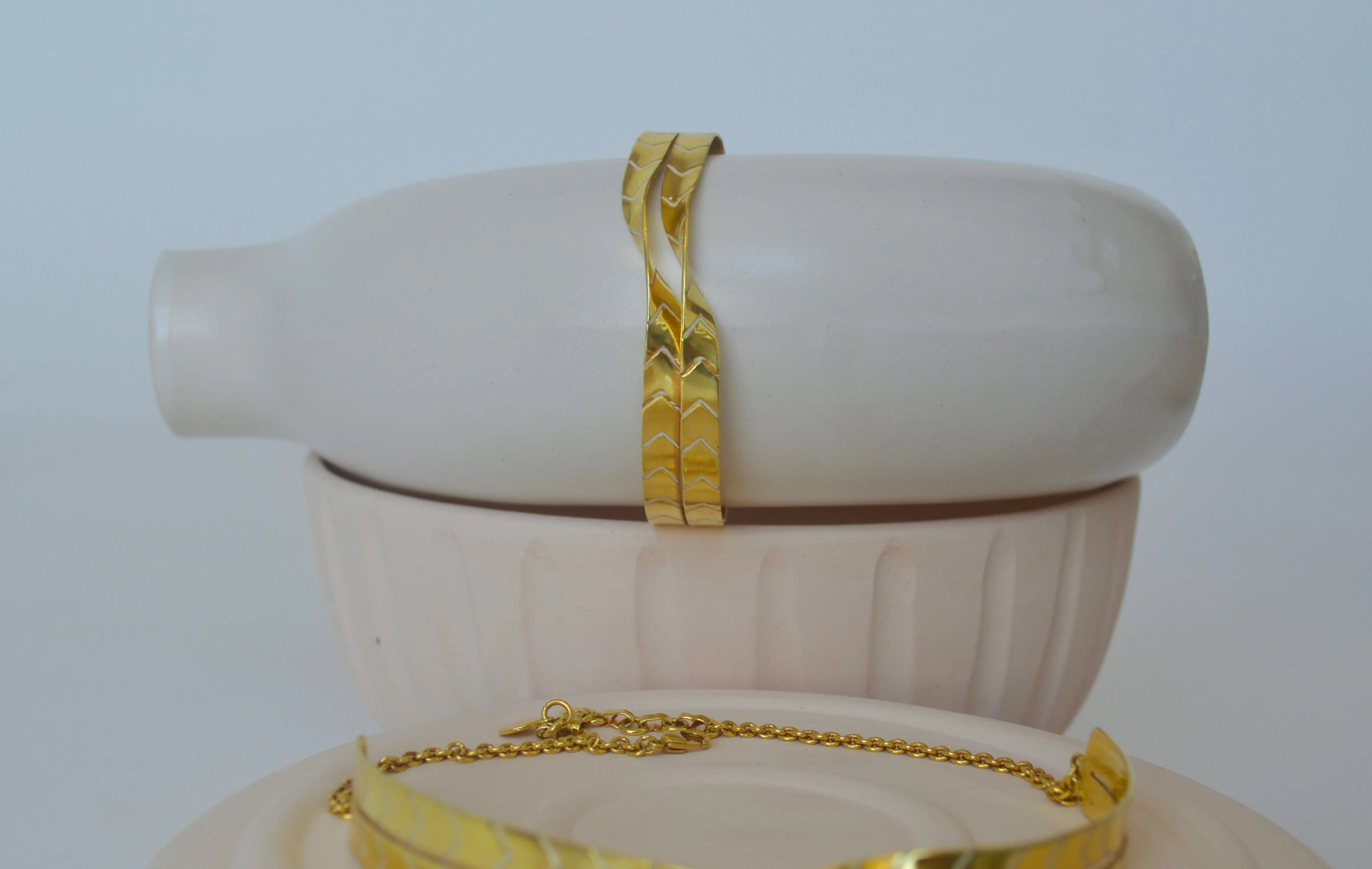 Gold Brass Twisted Enamel Bracelets