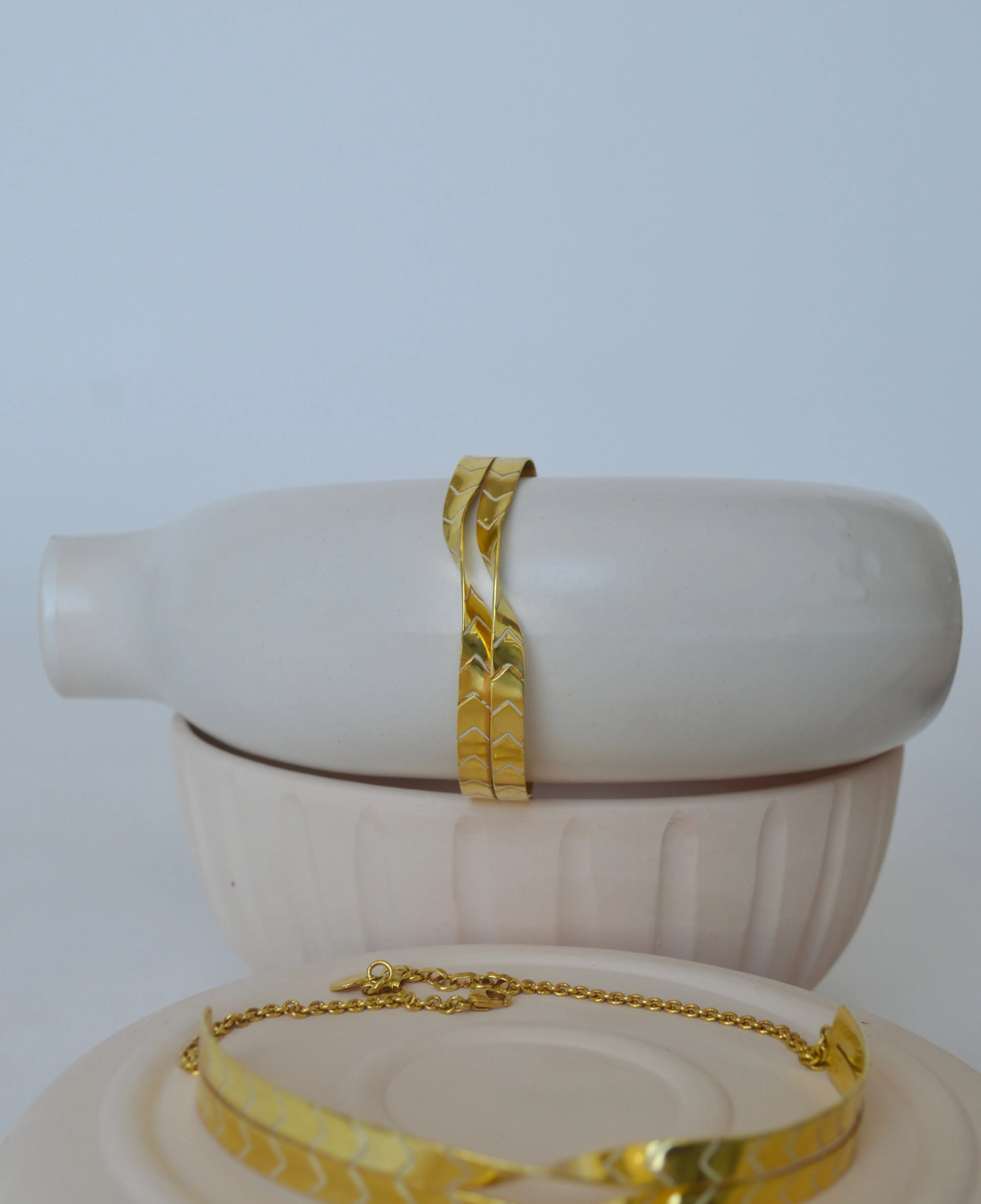 Gold Brass Twisted Enamel Bracelets