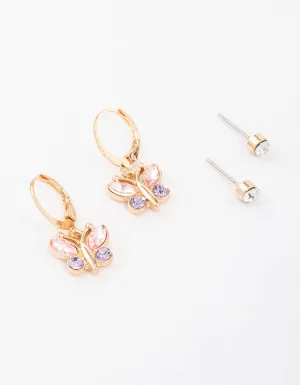 Gold Diamante Butterfly Stud Earring Pack