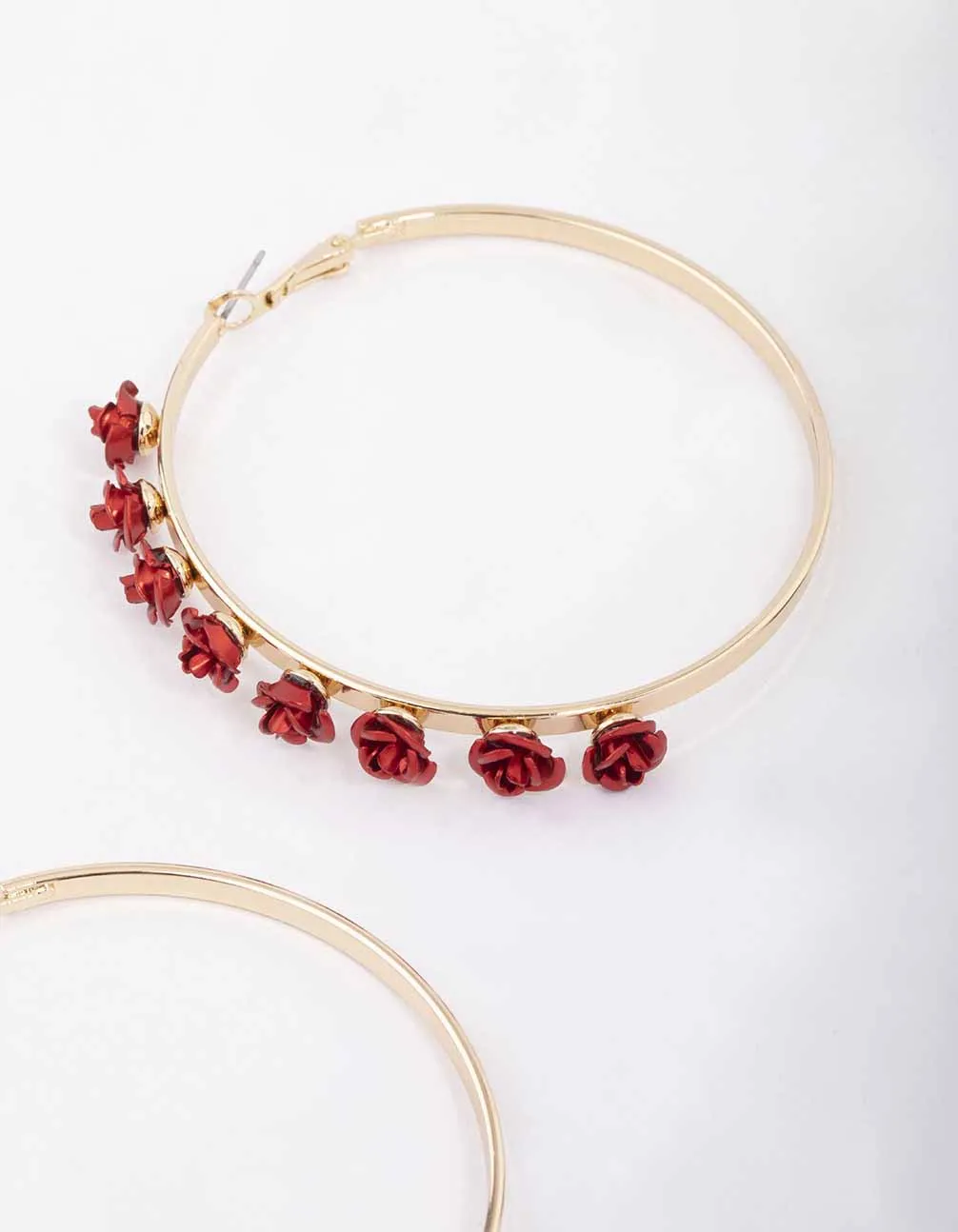 Gold Linear Rose Hoop Earrings