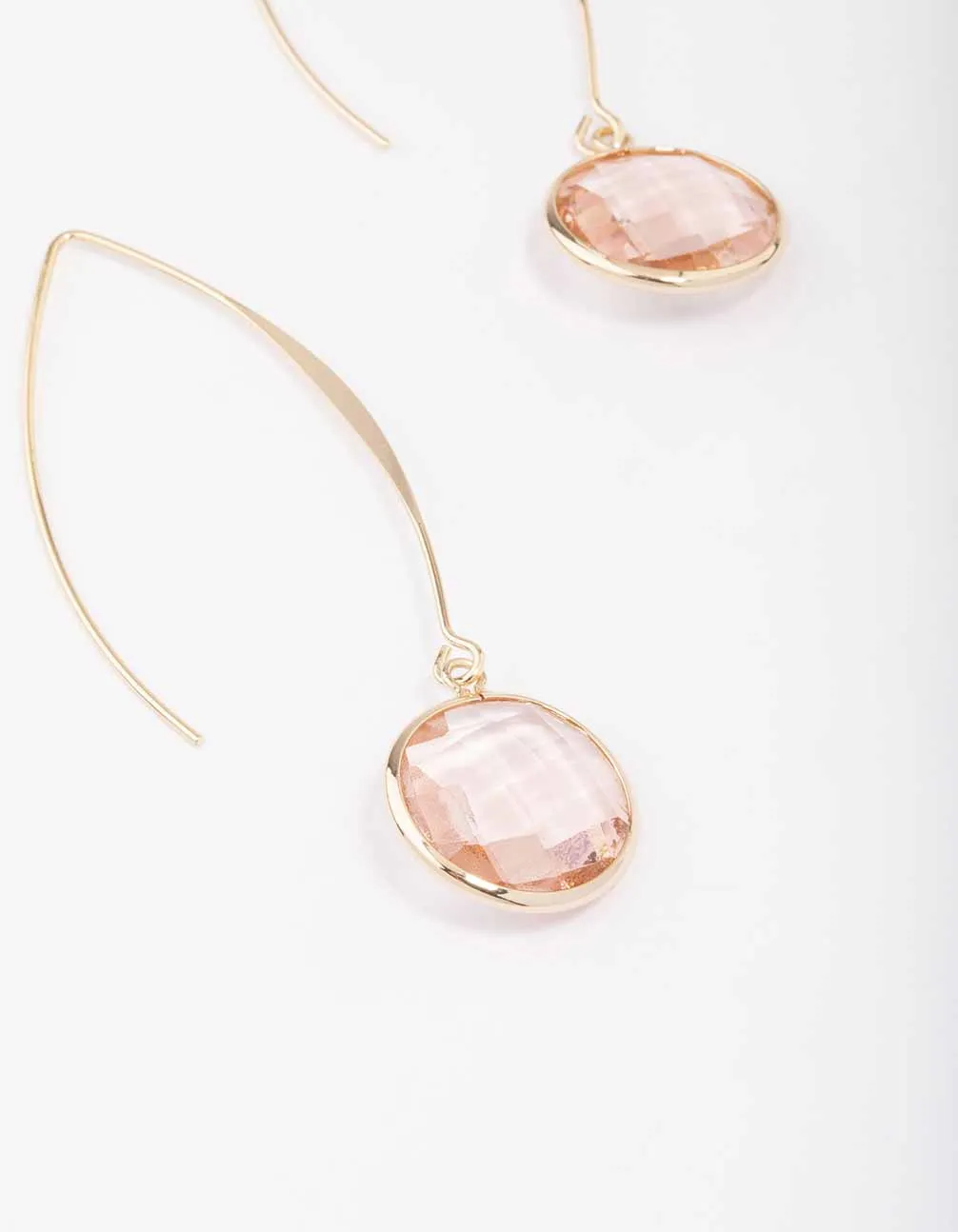 Gold Oval Blush Diamante Gem Drop Earrings