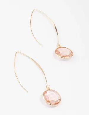 Gold Oval Blush Diamante Gem Drop Earrings