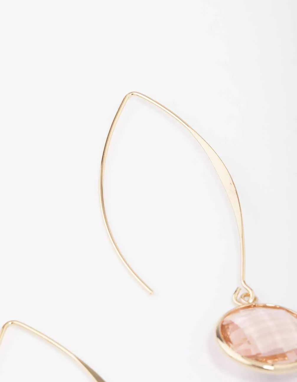 Gold Oval Blush Diamante Gem Drop Earrings