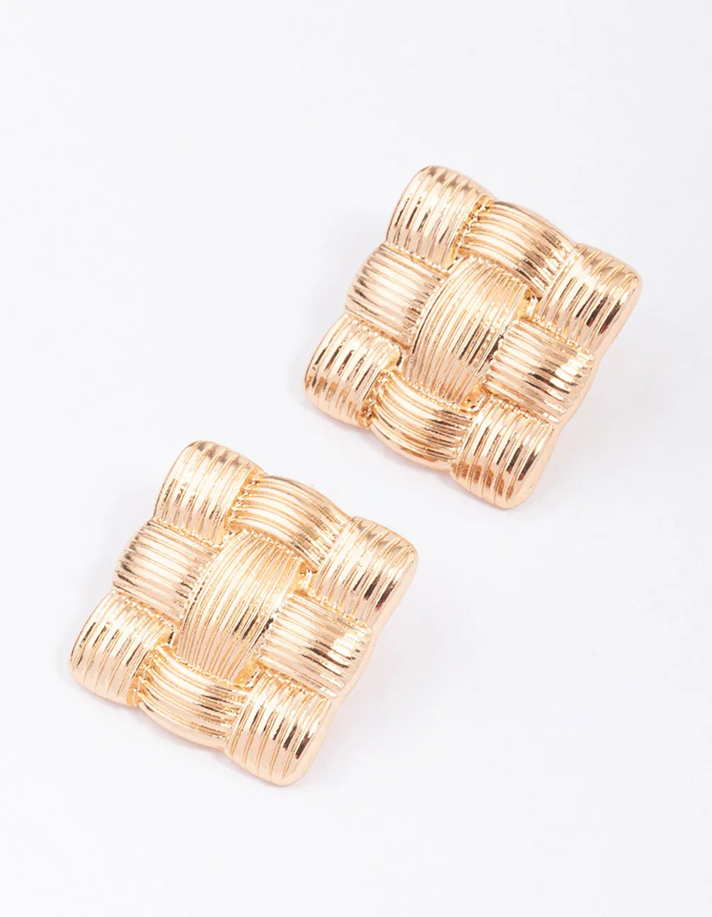 Gold Quilted Square Stud Earrings