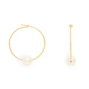 Gratia large gold plate hoop earrings with almost round cultured freshwater pearls