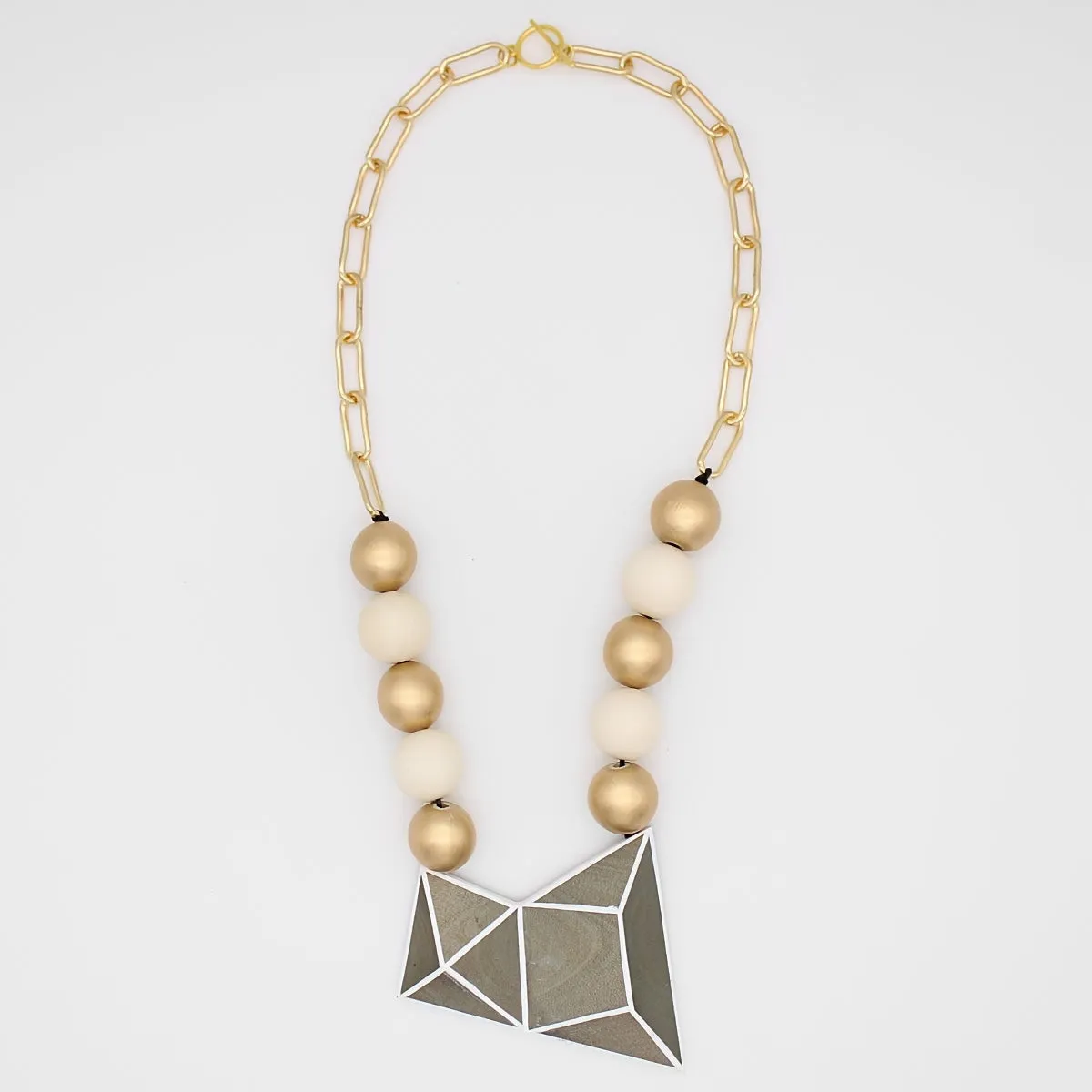 Gray and Gold Geometric Pendant Statement Necklace