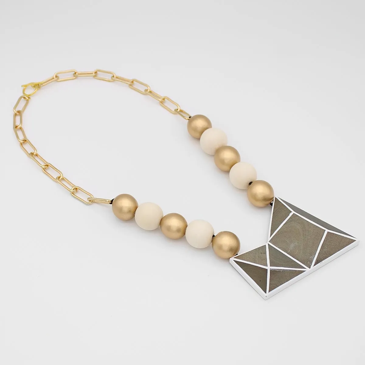 Gray and Gold Geometric Pendant Statement Necklace