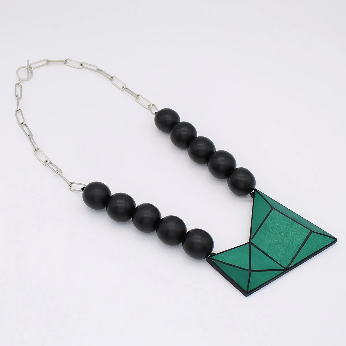 Green Geometric Pendant Statement Necklace