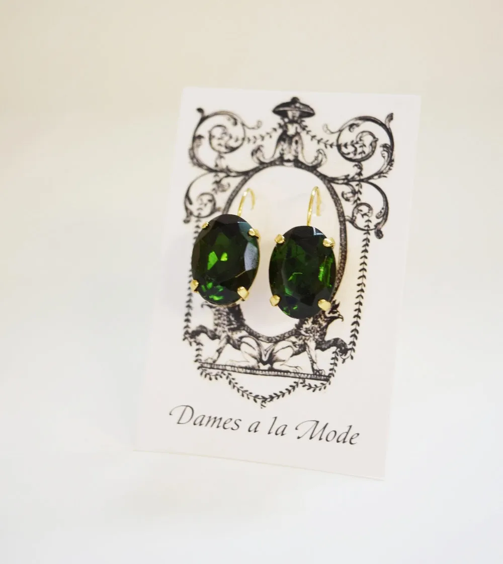 Green Tourmaline Crystal Earrings - Large Oval