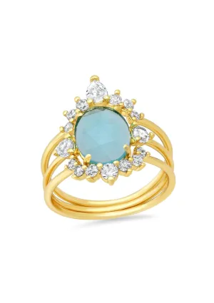 Halo March Birthstone Ring Stack - Aquamarine