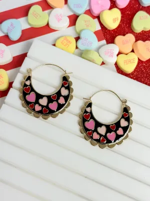 Heart Enamel Scallop Hoop Earrings - Jet