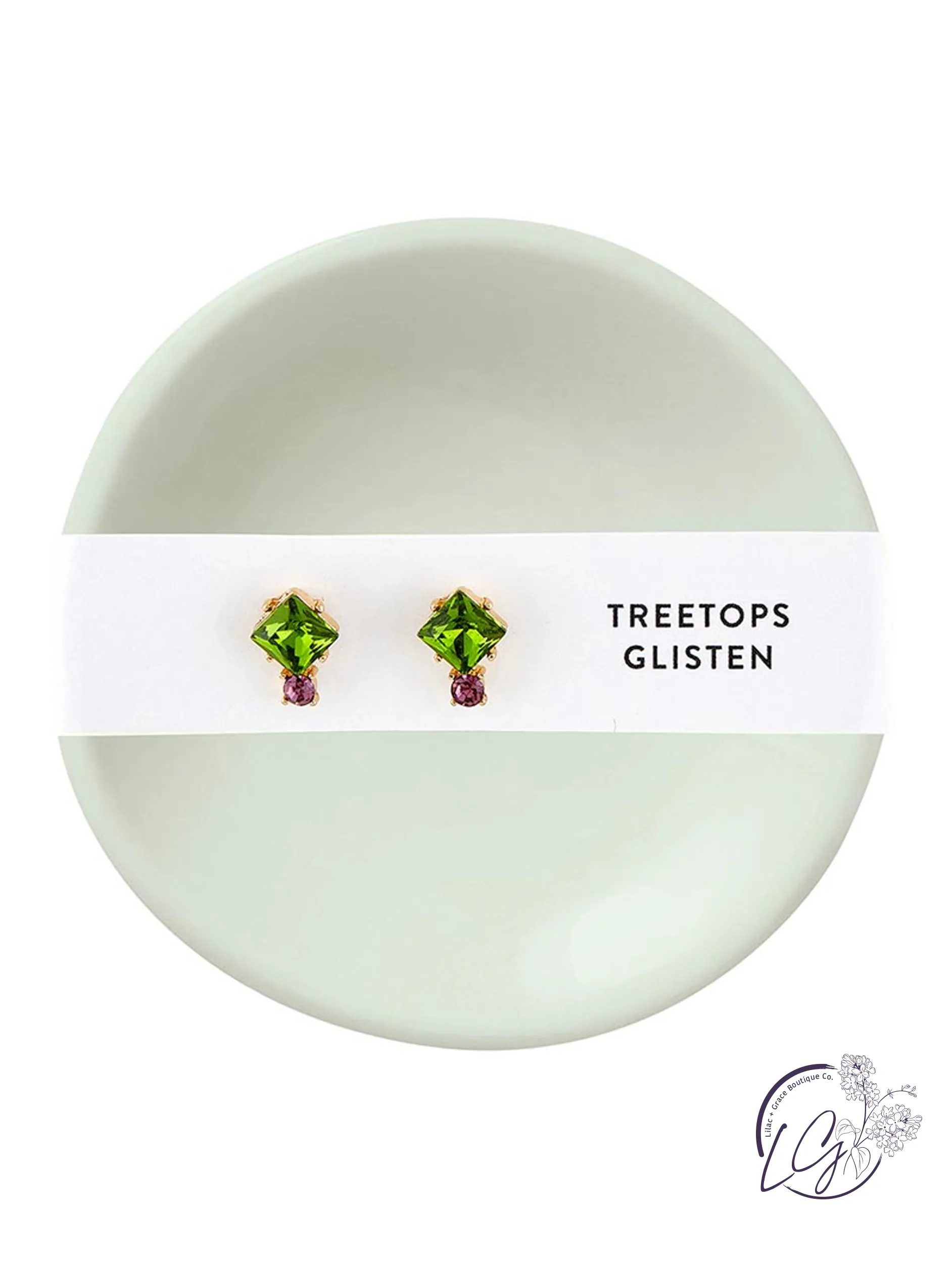 Holiday Stud Earrings & Trinket Tray Sets - Tree Tops Glisten