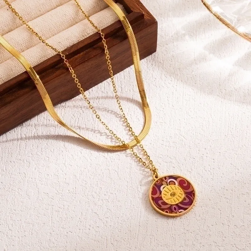 Ig Style Artistic Clouds Star Moon Stainless Steel Enamel 18k Gold Plated Pendant Necklace