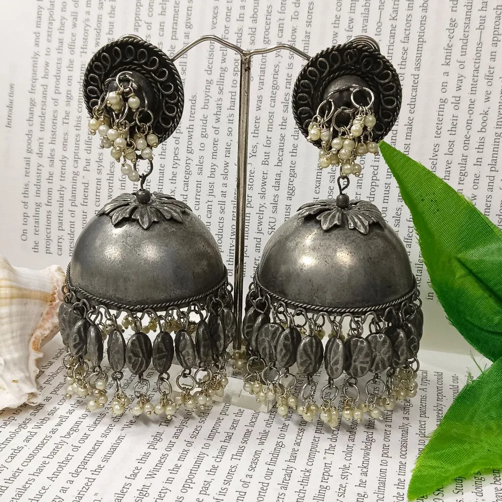 JewelMaze Oxidised Plated Jhumkis Earrings - 10681232OX