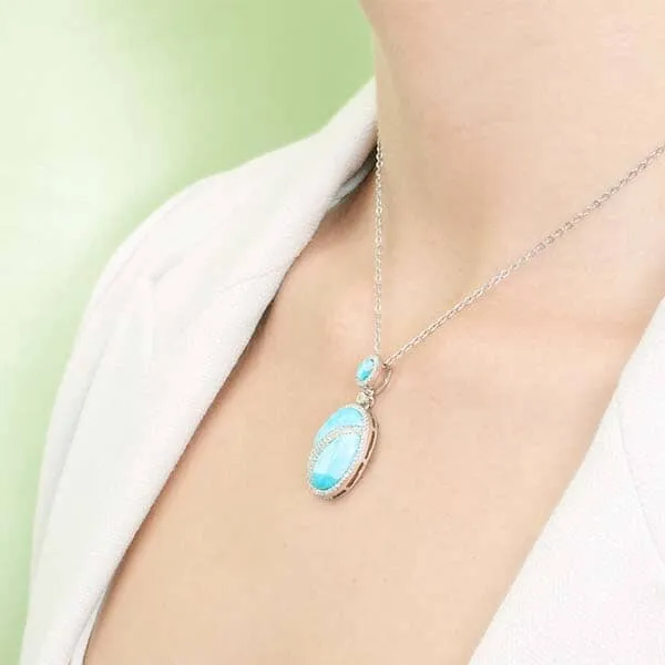 Larimar Pavé Waterfall Oval Pendant