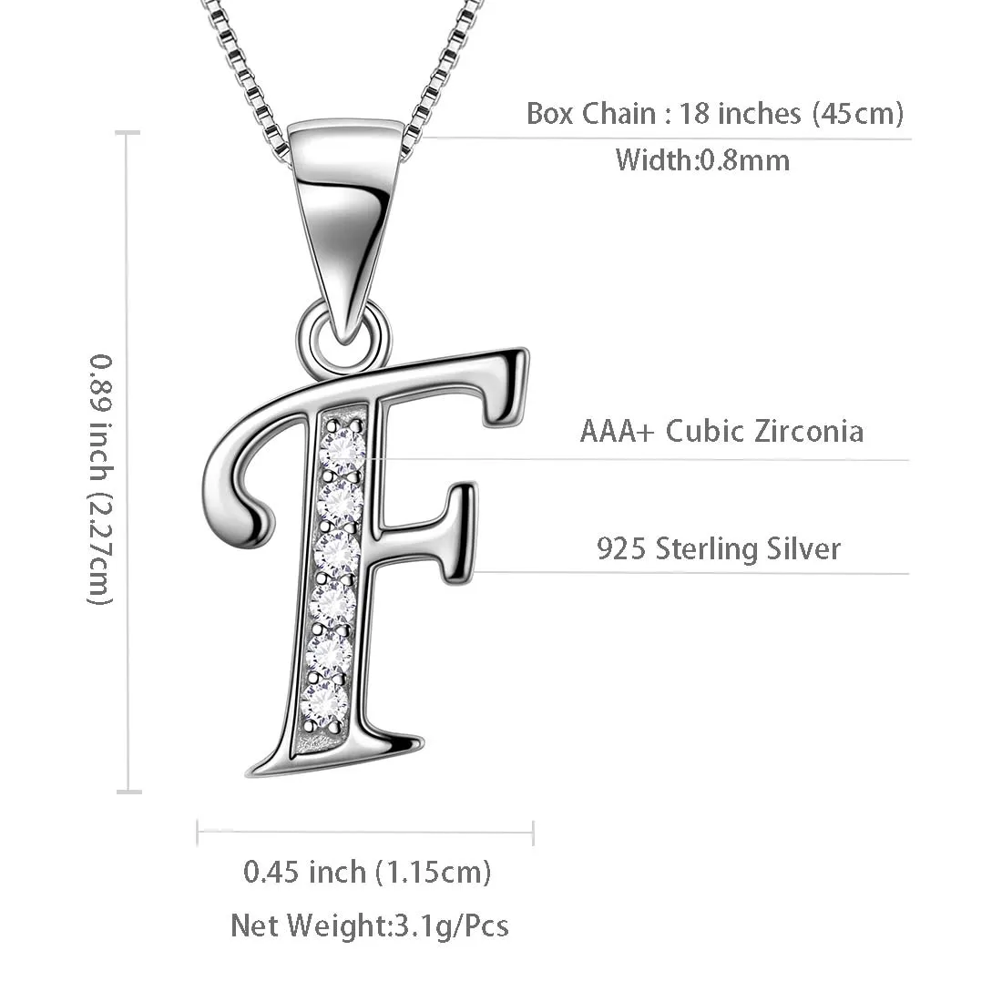 Letter F Initial Necklaces Pendant Women Men Name Jewelry Gift 925 Silver