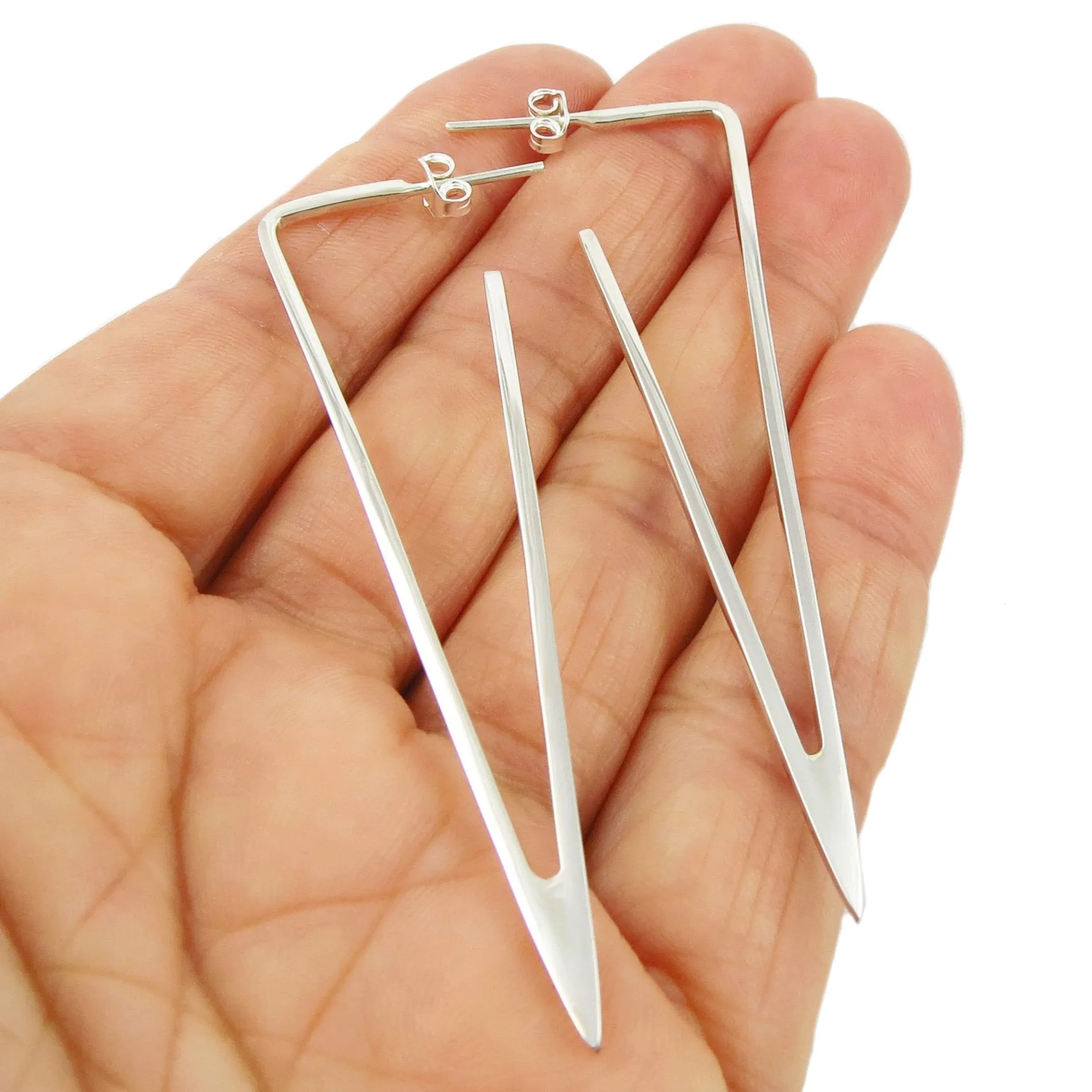 Long Sterling Silver Triangle Earrings