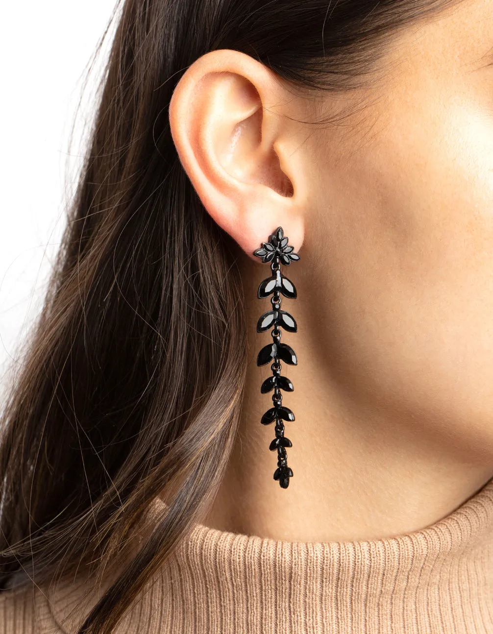 Matte Black Navette Drop Earrings