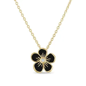 Medium Florette Single Pendant Necklace in Black