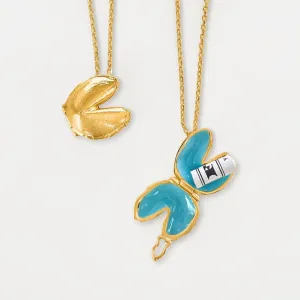 Medium Fortune Cookie Locket (Aquamarine) - Gold