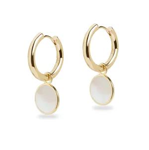 Midi Chunky Hoop and Mother of Pearl Circle Charm Gold Earring Set