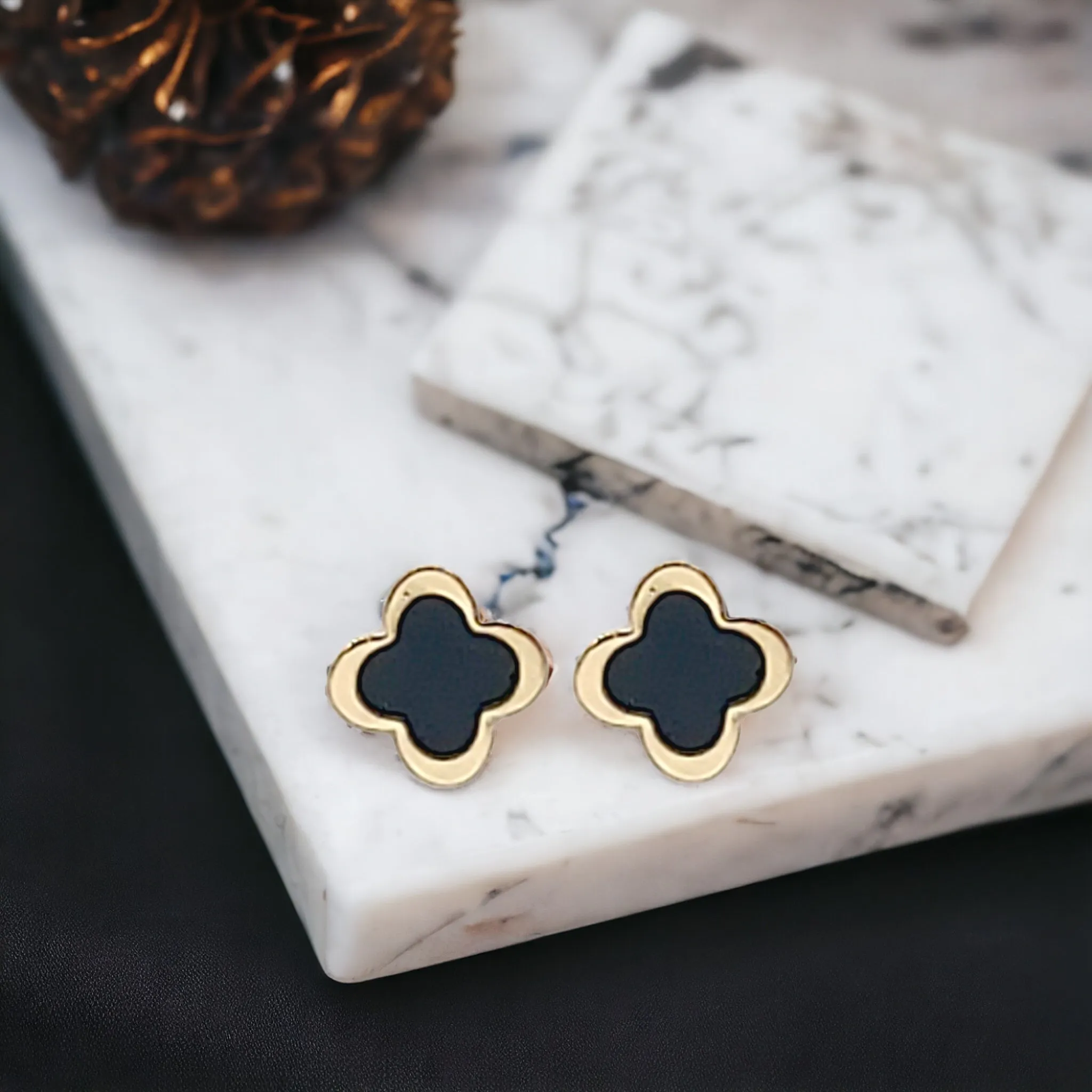 Mini Gold Colored Clover Stud Earrings