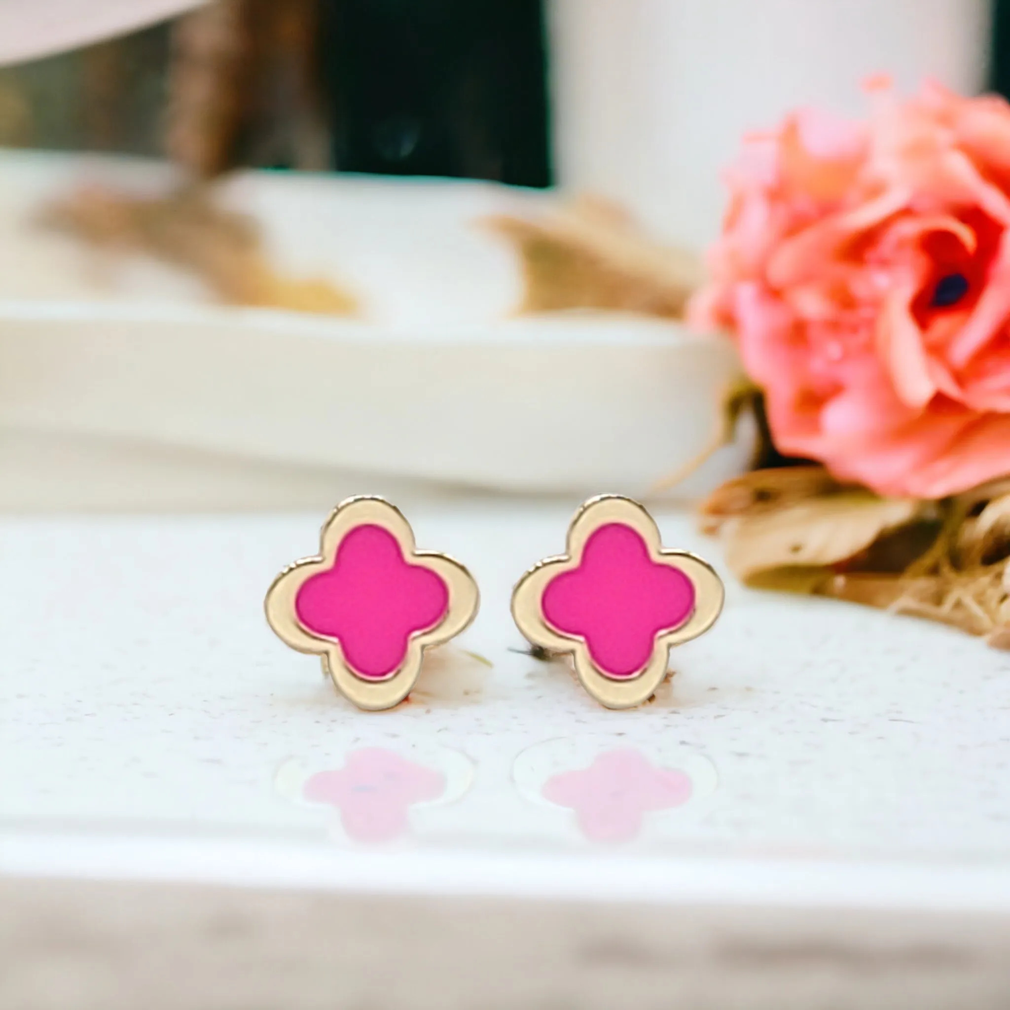 Mini Gold Colored Clover Stud Earrings