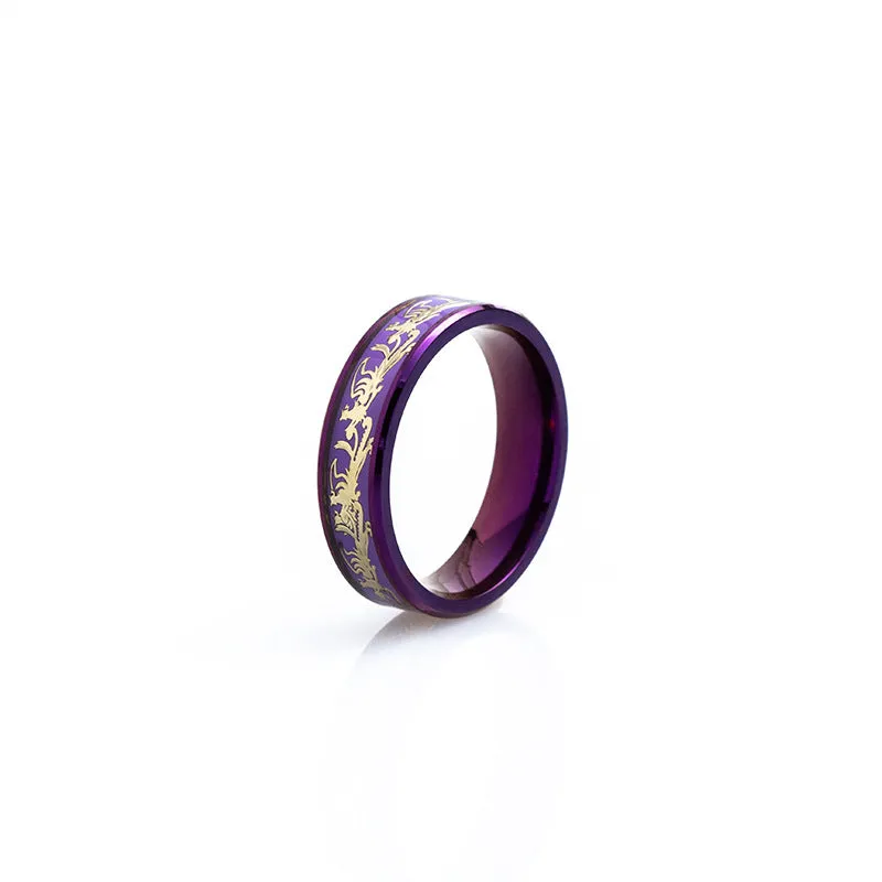 Mystical Dragon and Phoenix Purple Titanium Steel Couple Rings