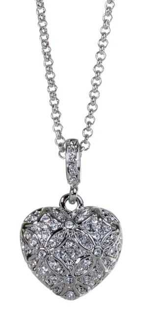 N7122 Rhodium Swarovski Heart Pendant Necklace Crystal