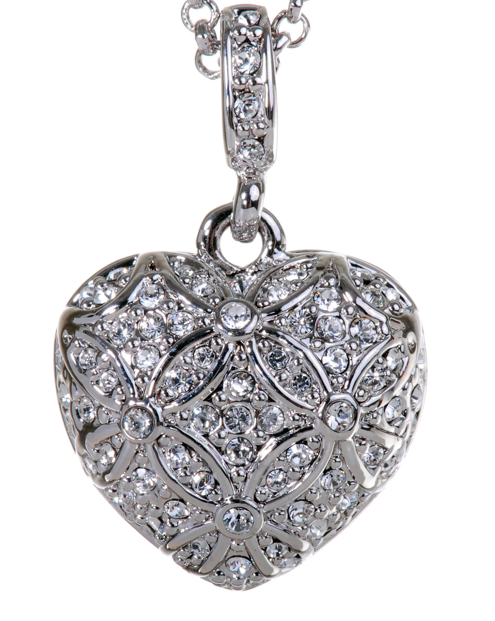 N7122 Rhodium Swarovski Heart Pendant Necklace Crystal