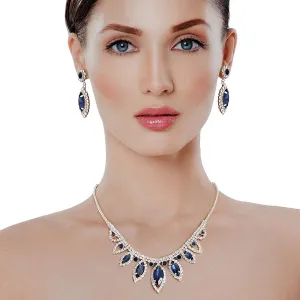 Navy Marquise Crystal Silver Set