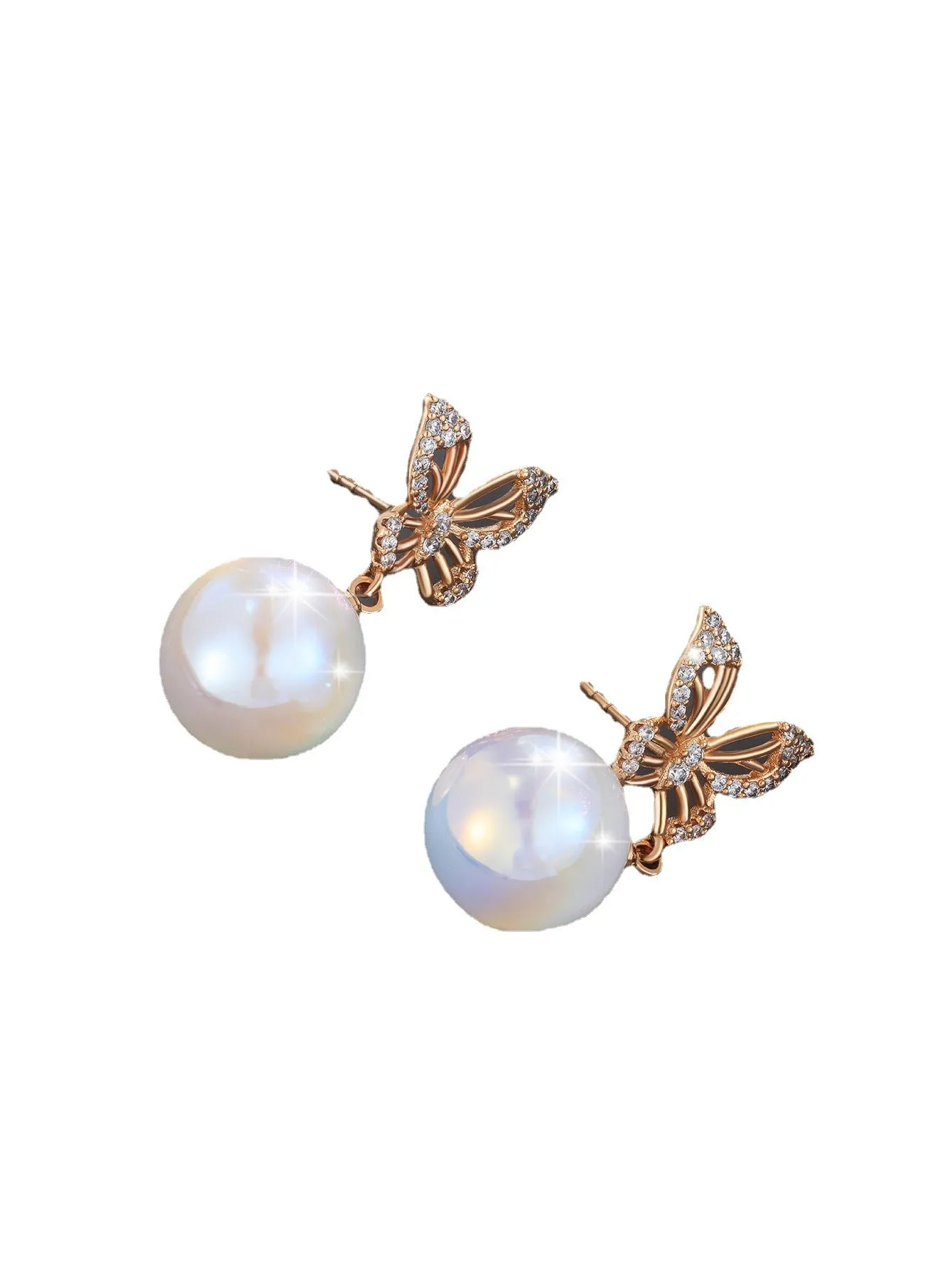 New Butterfly Mermaid Imitation Pearl Earrings Women's Simple Atmosphere Elegant Temperament Earrings