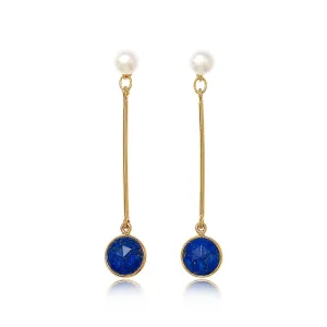 Nova cultured freshwater pearl with gold stem earrings with lapis lazuli drop