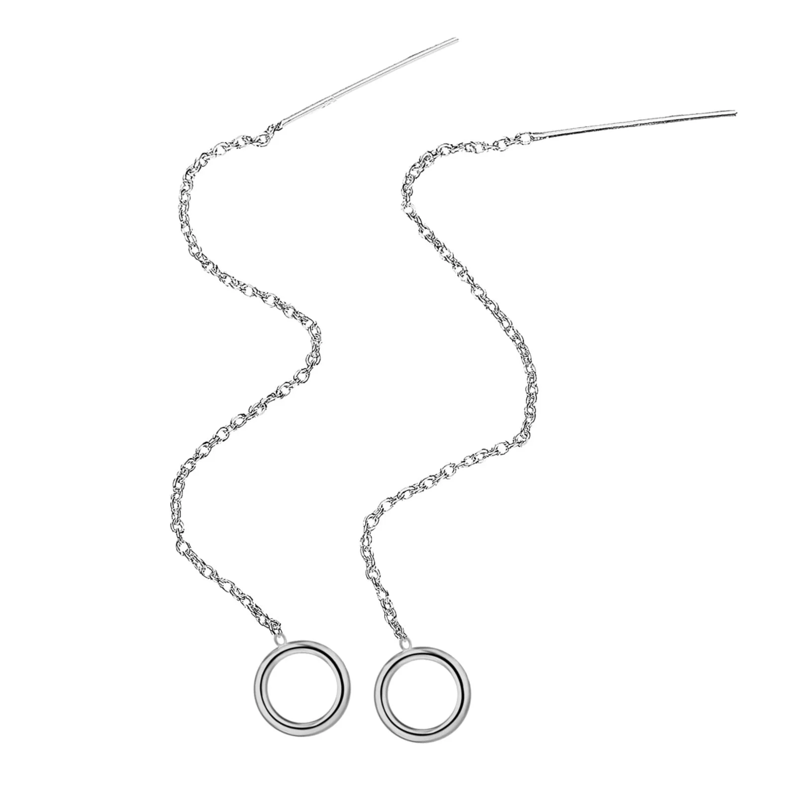 Open Circle Threader Chain Earrings