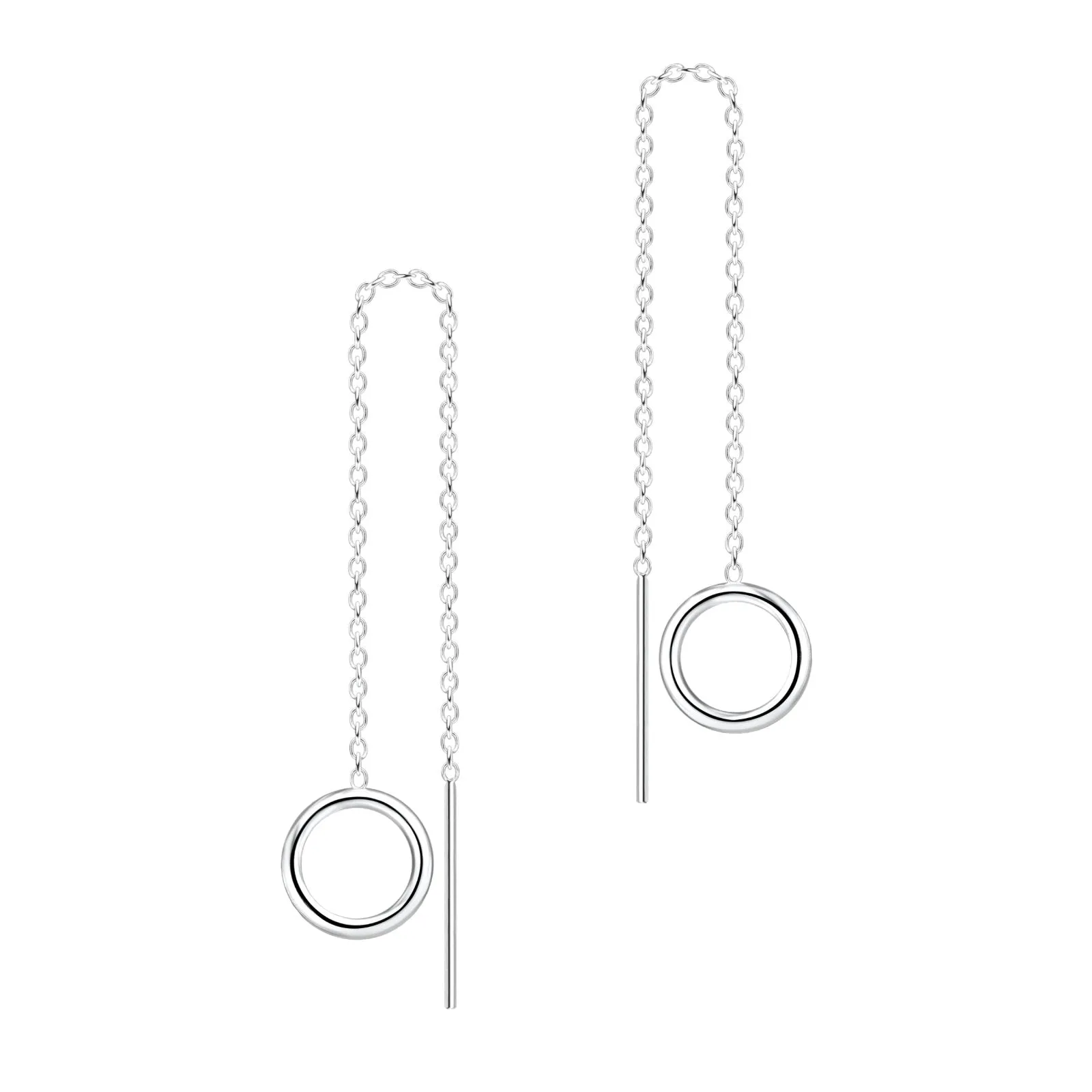 Open Circle Threader Chain Earrings