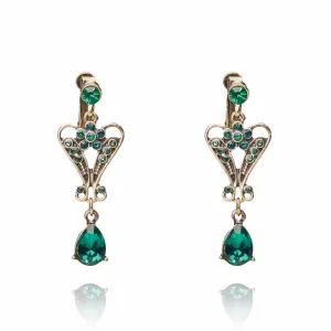 Pendeloque Clip on Crystal Drop Earrings: Emerald Earrings