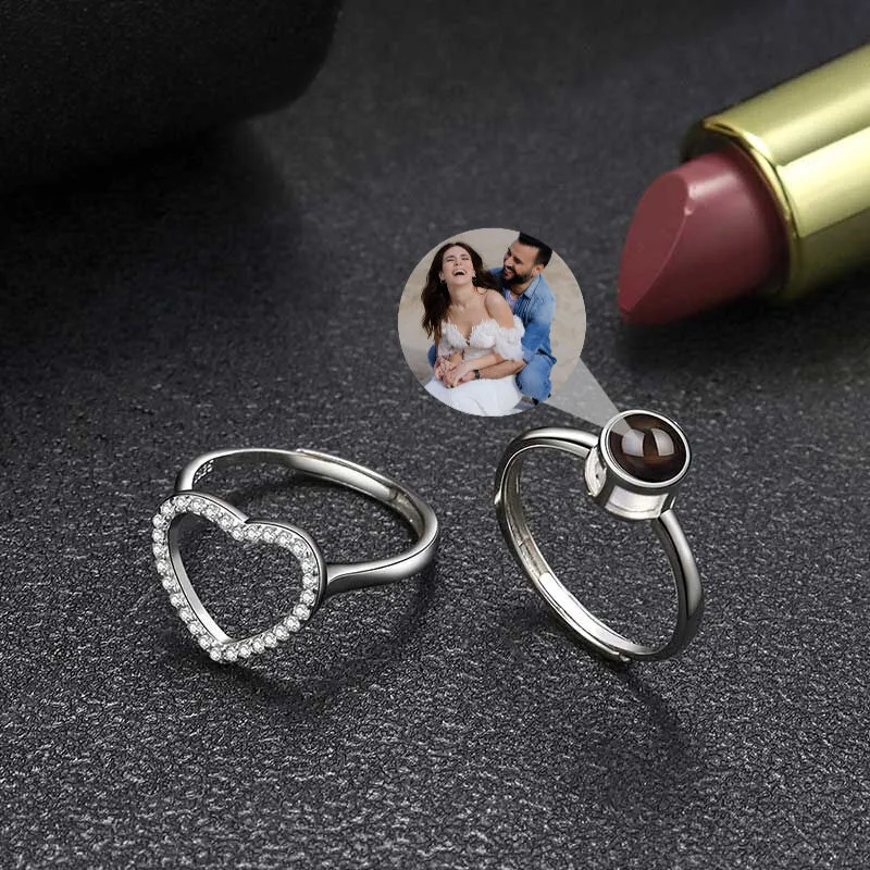 Personalised Photo Adjustable Two In One Ring With Heart in Heart