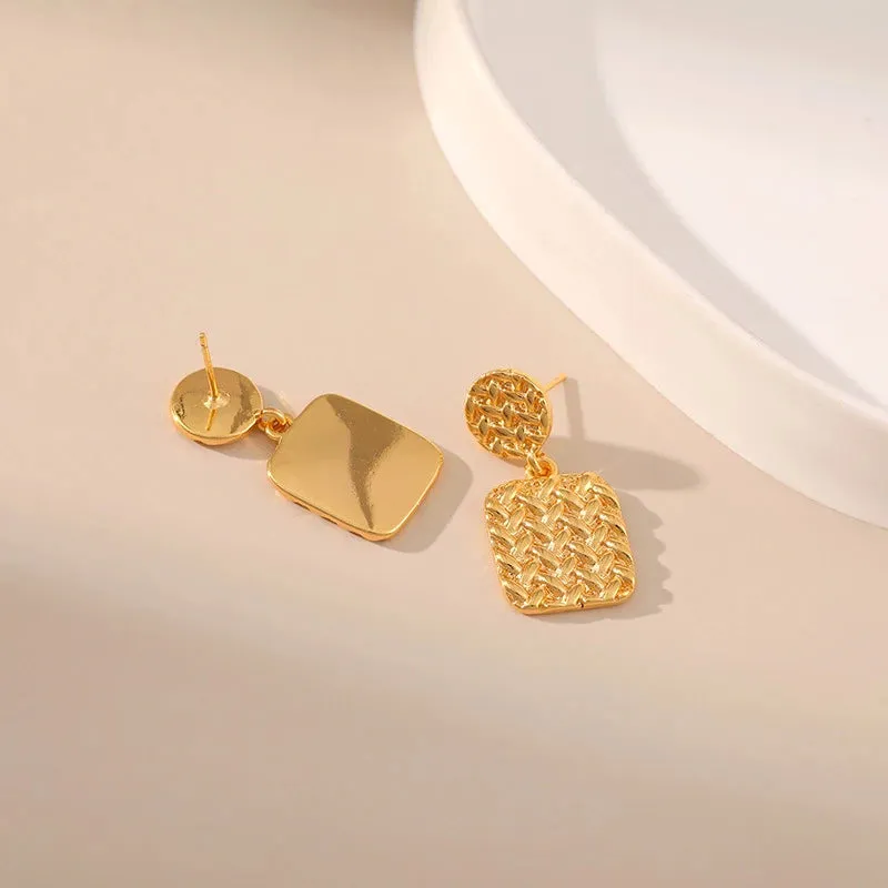 Pre Order:  Geometric Square Metal Texture Earrings