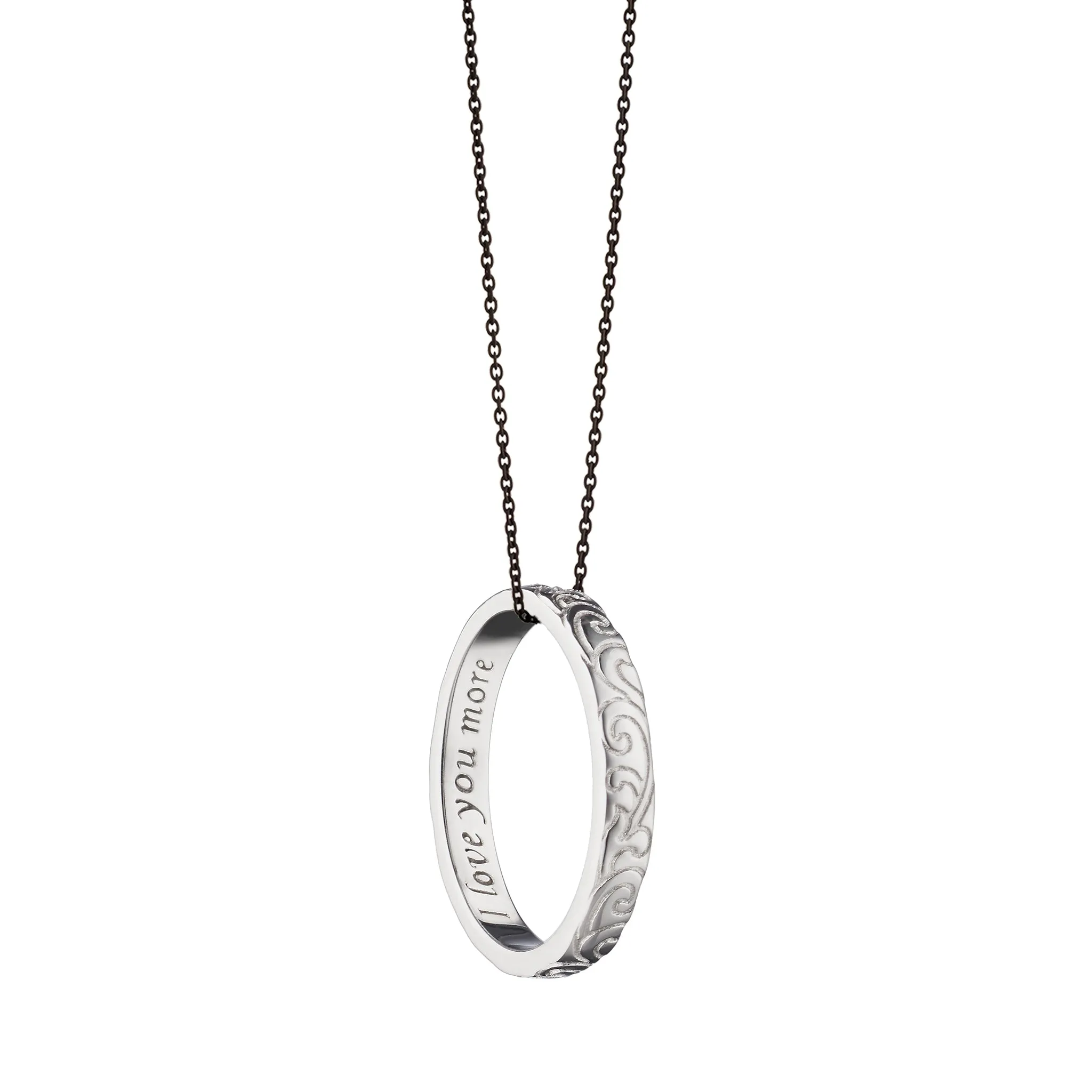 "I Love You More" Engraved Poesy Ring Necklace