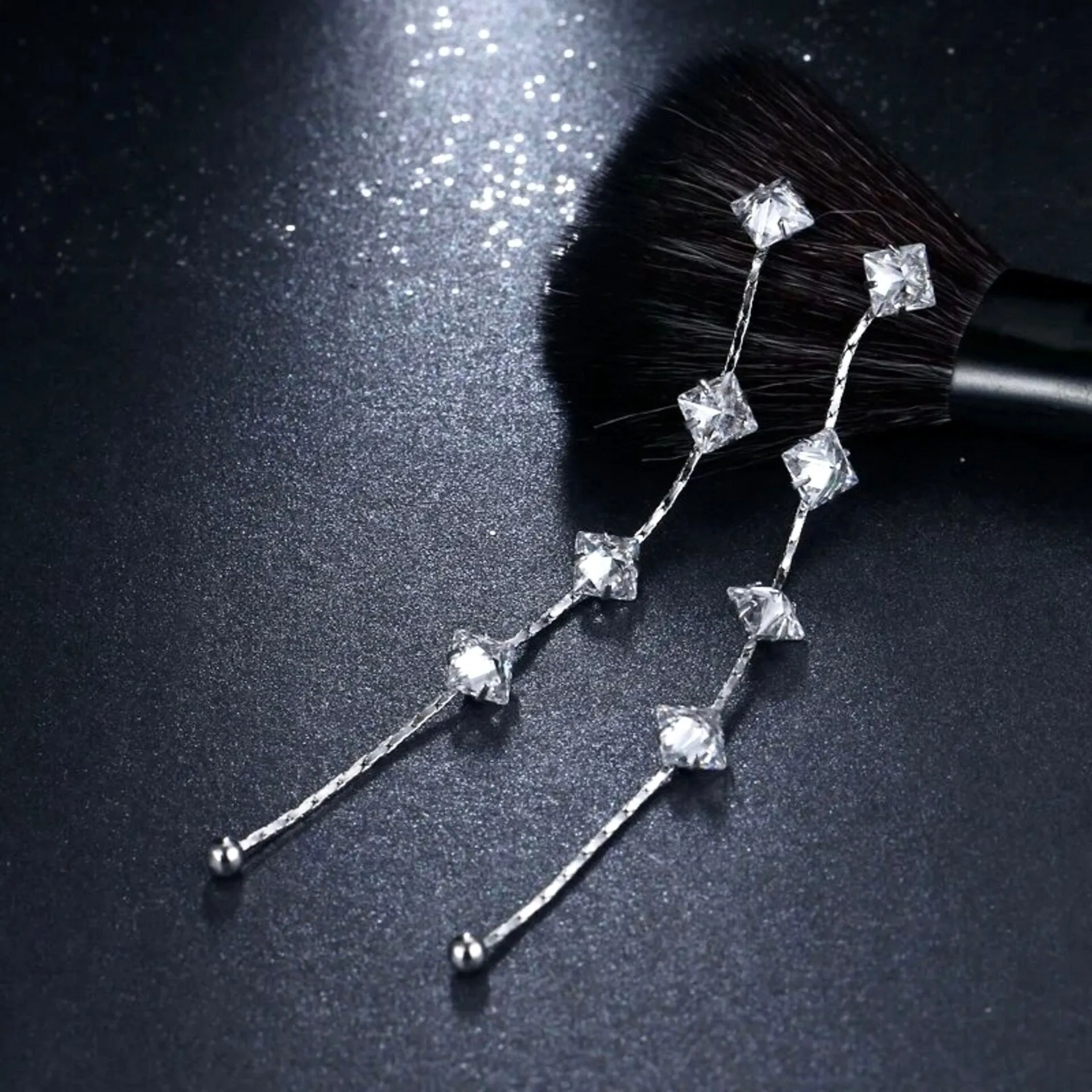 "Lola" - Cubic Zirconia Long Bridal Earrings