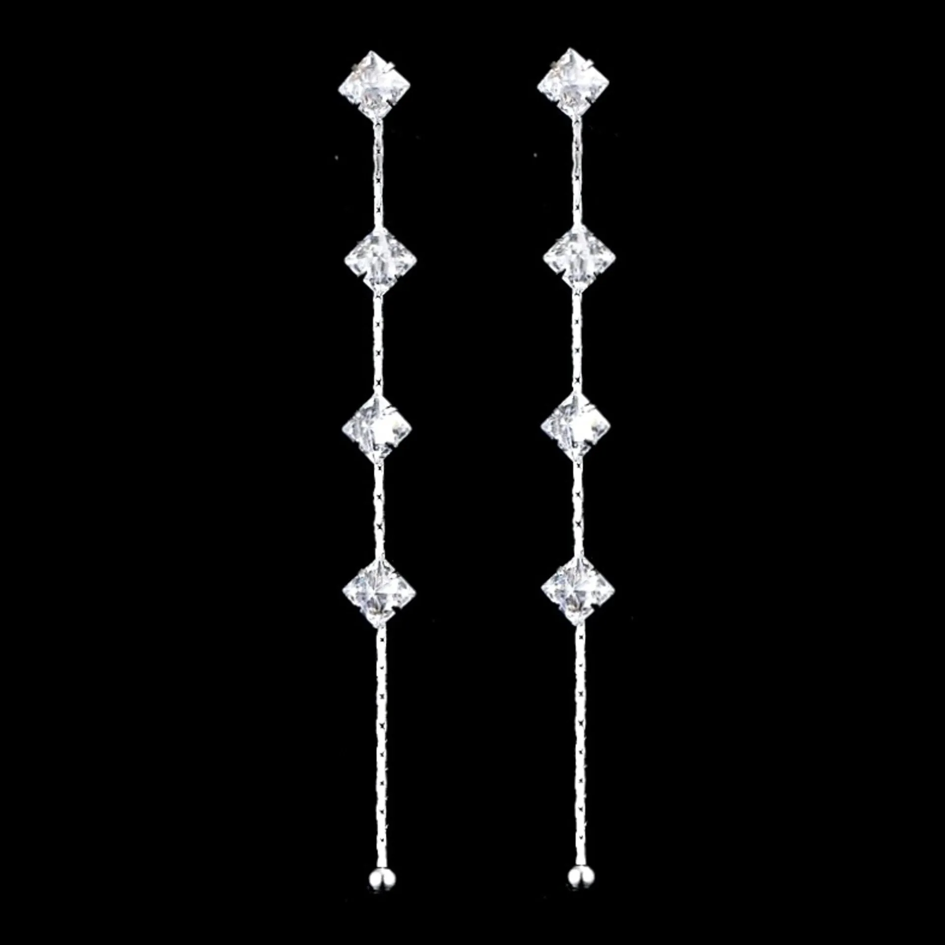 "Lola" - Cubic Zirconia Long Bridal Earrings