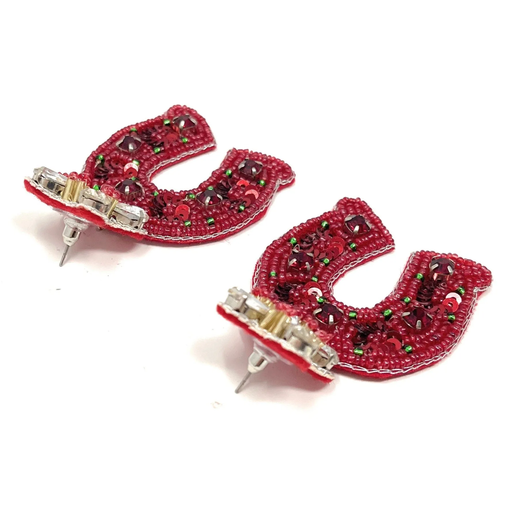 Red Horseshoe Beaded Earrings